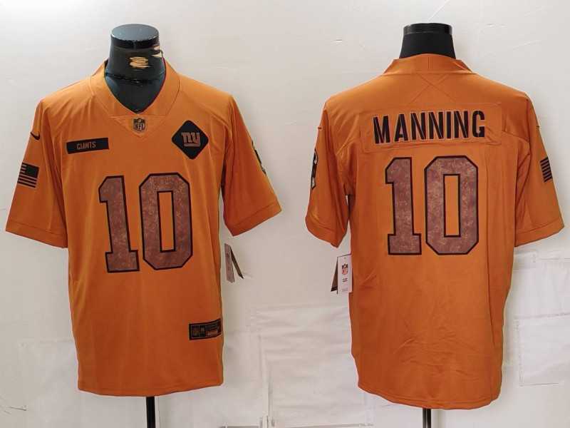 Men%27s New York Giants #10 Eli Manning 2023 Brown Salute To Service Limited Stitched Jersey Dzhi